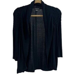 August Silks Petite Black 3/4 Sleeve Open Front Cardigan - EUC